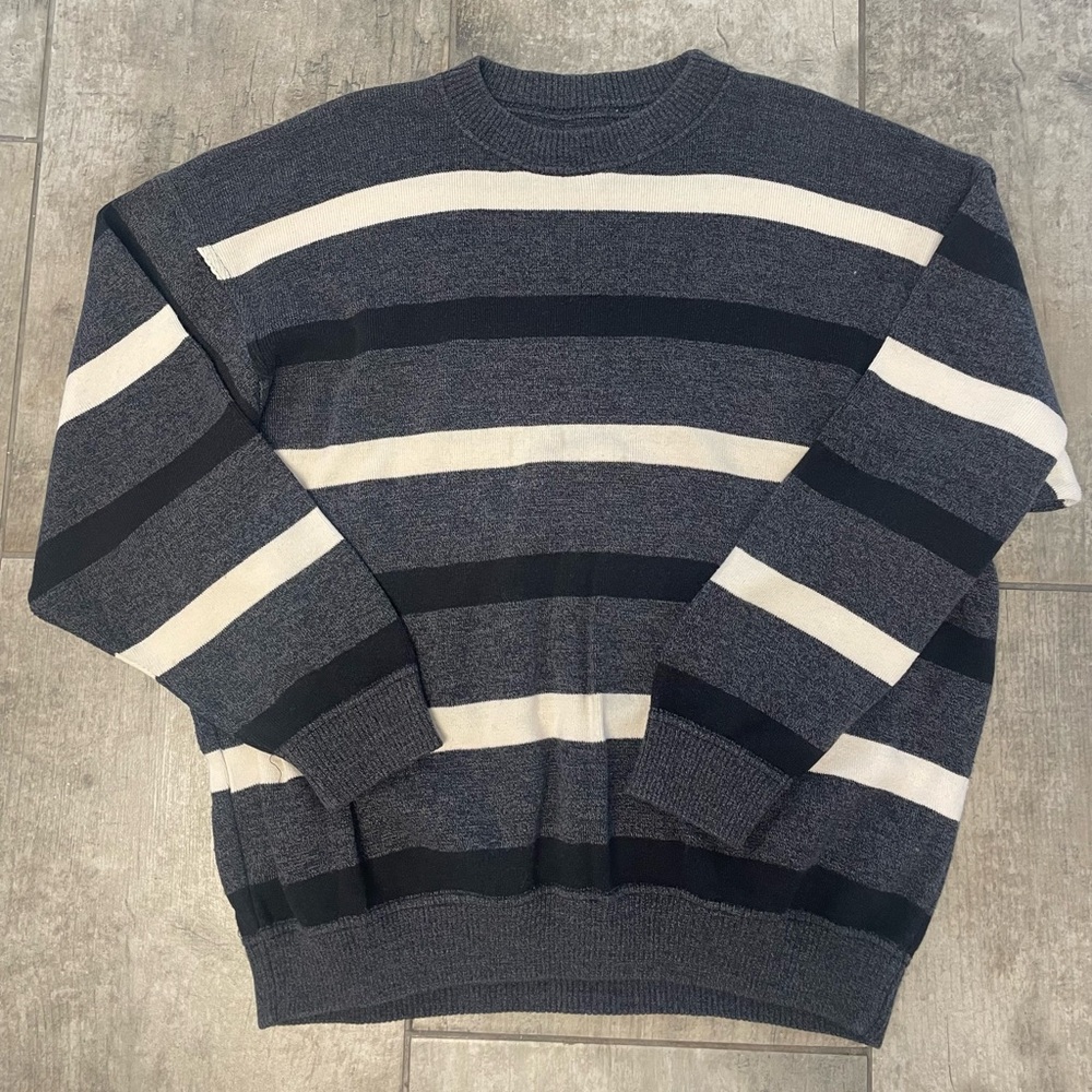 Striped Men's Sweater - black and Cream
